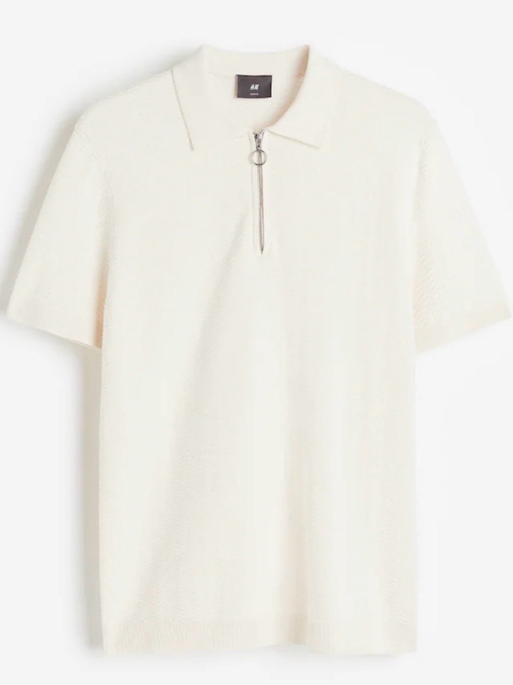 LG H&M Polo 1/2 Zip Collar SSLv Rib Knit Cuff/Hem Creamy white Summer Preppy EUC